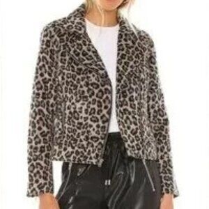Cupcakes and Cashmere Leopard Print Moto Jacket Size Small Like New